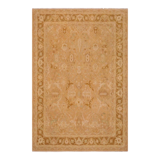 Shabby Chic Ziegler Tan Gold Hand-Knotted Wool Rug - 8'11'' X 12'0'' For Sale