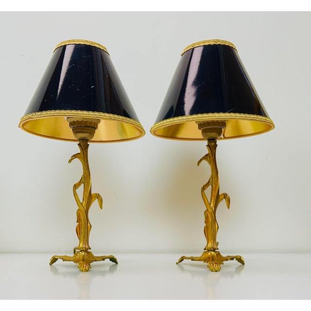 Art Nouveau Style Brass Foliage Table Lamps France 1950s, Set of 2 For Sale - Image 13 of 18