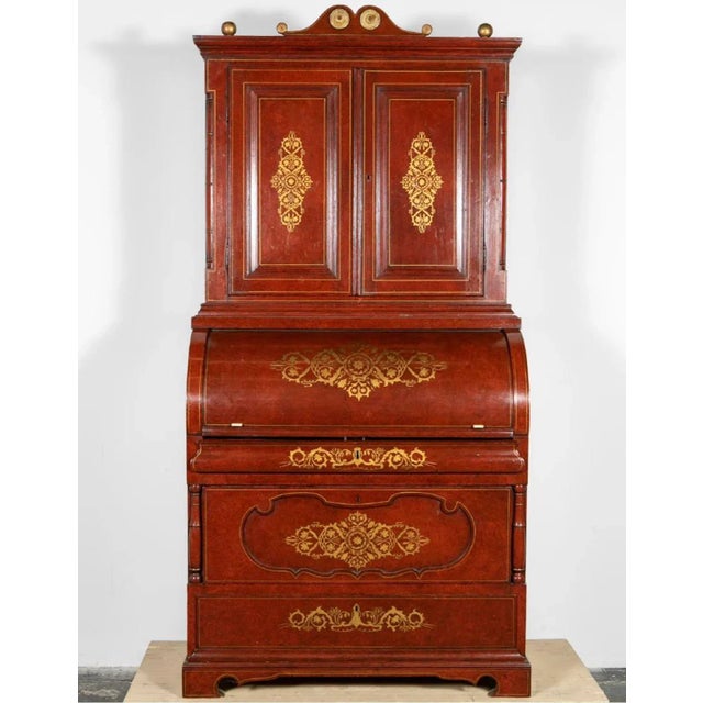 Mid 19th Century Impressive Biedermeier Continental Faux Bois Painted Pine Cylinder Secretary Bookcase For Sale - Image 12 of 12