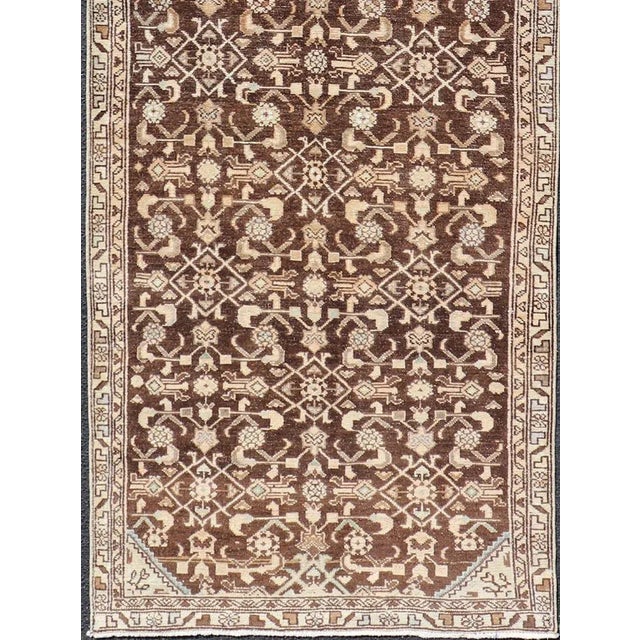 Vintage Persian Mahal Runner With All-Over Herati Design in Brown For Sale - Image 4 of 11