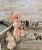 1950s Francois Gall -Elegant Woman W/Parasol & Her Two Girls at the Pier-Oil Painting For Sale - Image 5 of 10