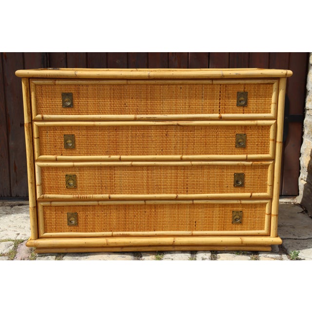 Four-drawer chest, signed Dal Vera. Circa 1970, made in Italy. Dal Vera is recognizable by the beautiful brass handles...