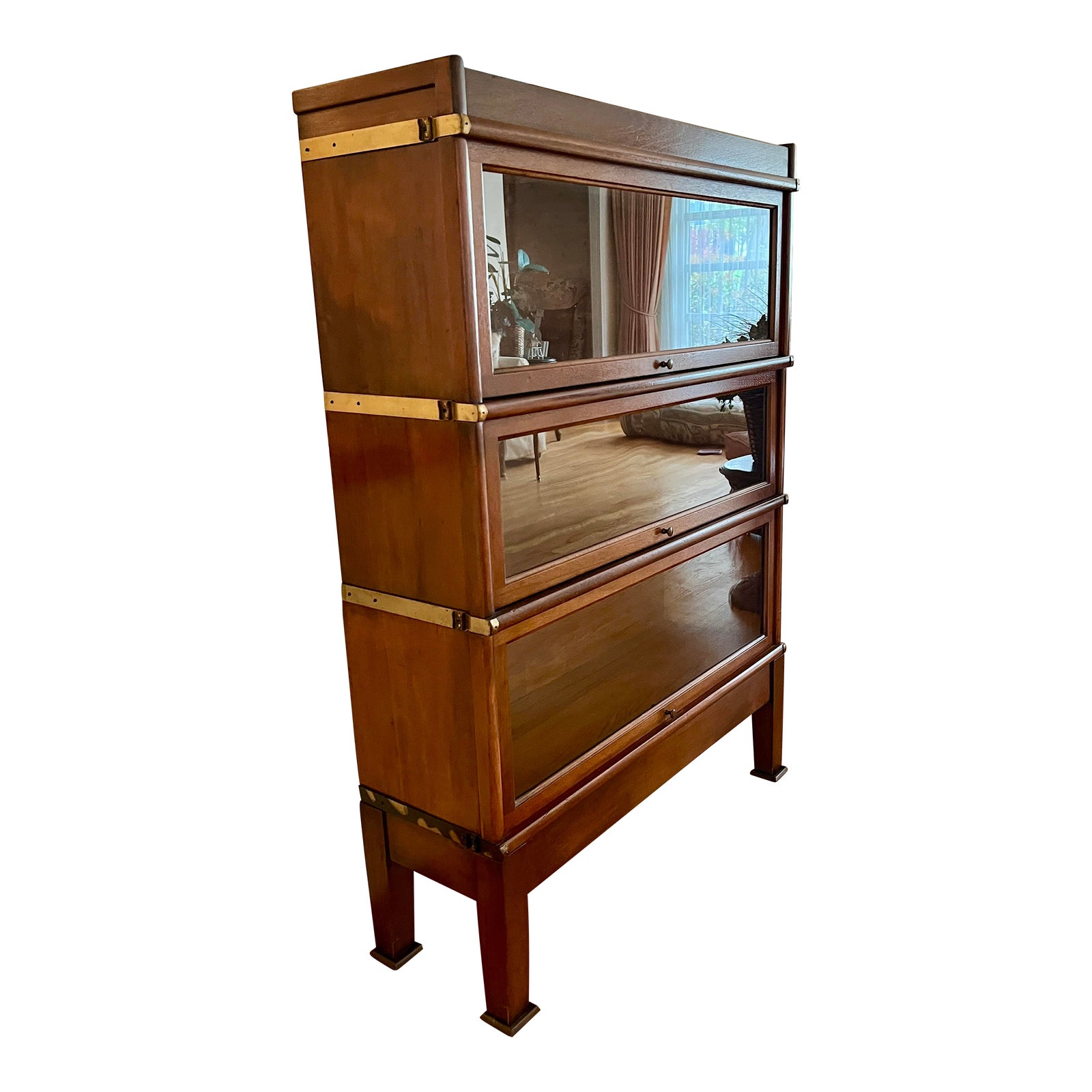 Antique Barrister Bookcase Sections Set With Metal Strap by Globe ...