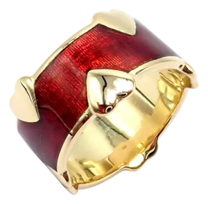 Late 20th Century Tiffany & Co. Schlumberger Yellow Gold Red Enamel Heart Band Ring, Size 6
