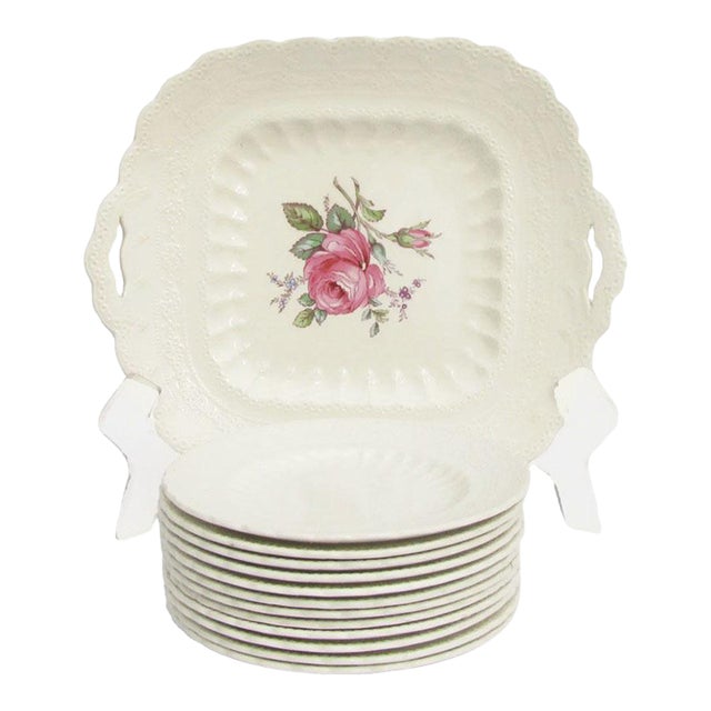 1920s English Copeland Spode Jewel Porcelain Platter & 11 Plates For Sale