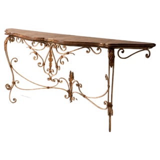 Vintage Wooden Console Table in Wrought Iron, 1950s For Sale