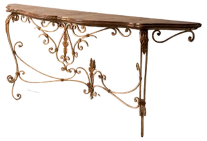 Vintage Wooden Console Table in Wrought Iron, 1950s