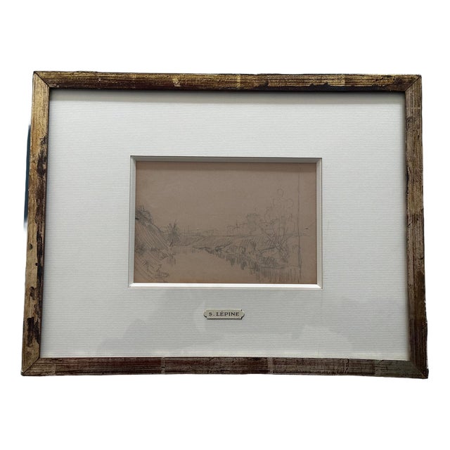Stanislas Lépine, Landscapes, Original Double-Sided Pencil Drawing on Paper, Framed For Sale