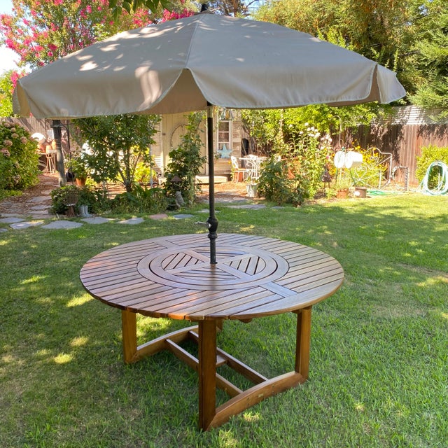 Outdoor Wood Table With Lazy Suzy Center - 63" Round For Sale - Image 15 of 18