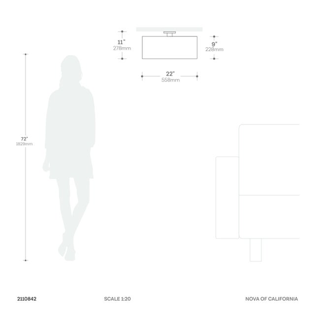 Modern Stretch Flush Mount, Black Linen Shade, Satin Nickel For Sale - Image 3 of 3