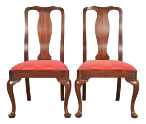Henkel Harris Queen Anne Solid Mahogany Side Chairs or Dining Chairs, Pair