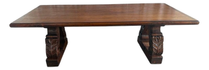 Spanish Colonial Revival Walnut Dining Table With Hand-Carved Scroll