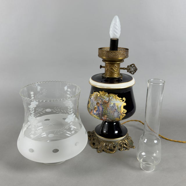 Vintage Porcelain, Brass, and Glass Table Lamp from Limoges, France For Sale - Image 6 of 16