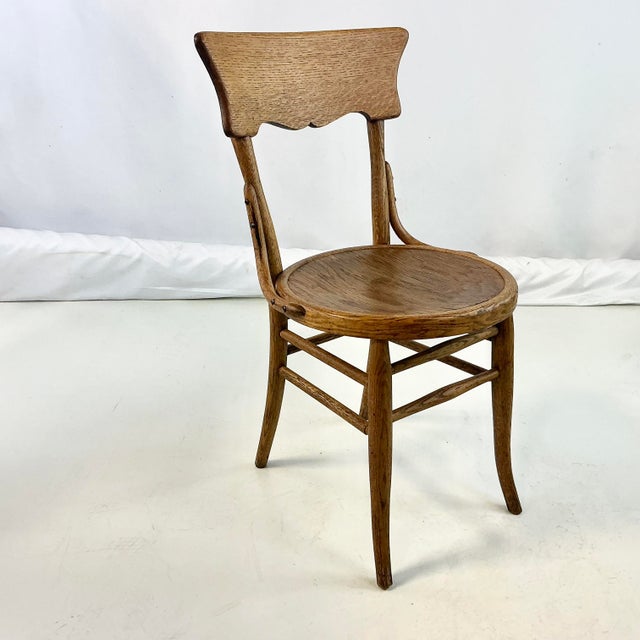 Beige Early 20th Century Antique Boho Chic Americana Oak Cafe Bristol Dining Chair. For Sale - Image 8 of 11