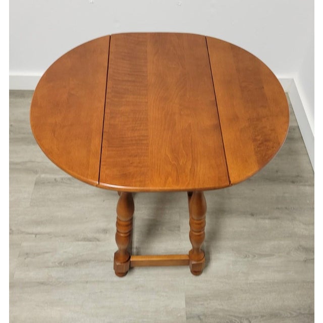 Wood Pair 1970s Athens Table Co. Athens Table Co. Solid Cherry Drop-Leaf Tables For Sale - Image 7 of 10