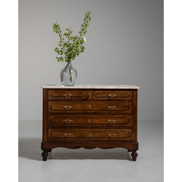 French Oak Marble-Top Chest of Drawers, Antique, France, 19th Century For Sale - Image 4 of 17