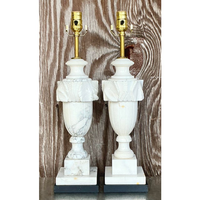 Vintage Boho Carved Stone Leaf Lamps - a Pair For Sale - Image 4 of 5