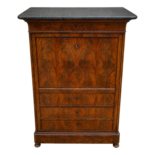 Antique Louis Philippe Secretaire in Flamed Mahogany, 1890s For Sale