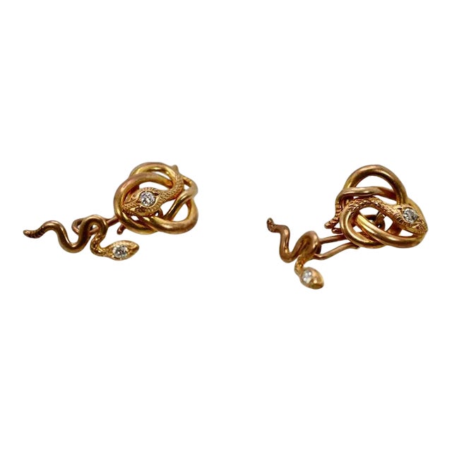 1950s Snake Serpent 14k Yellow Gold Cufflinks - 2 Pieces For Sale