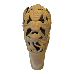 1950s Large Monté Artist Signed Amorphic Figurative Studio Pottery Floor Vase