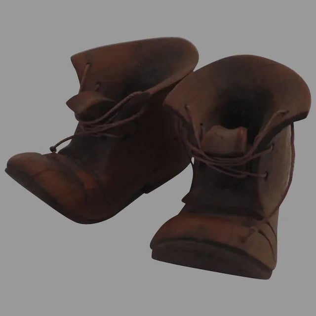 Brown Mid 20th Century Miniature Hand Carved Boots For Sale - Image 8 of 8