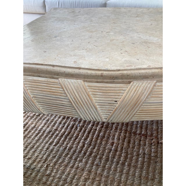Wood Gabriella Crespi Pencil Reed Rattan Coffee Table With Inset Tessellated Stone Top For Sale - Image 7 of 10