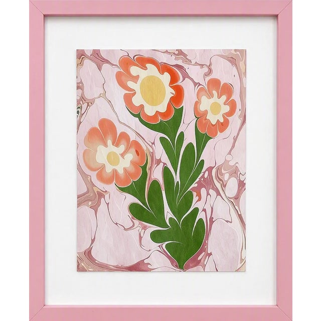 Ebru Flower Original Painting Light Pink For Sale