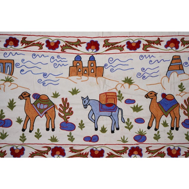 Textile Hand-Embroidered Camel Suzani Runner – Animal Runner for Boho-Chic Interiors 1'6'' X 6' For Sale - Image 7 of 11