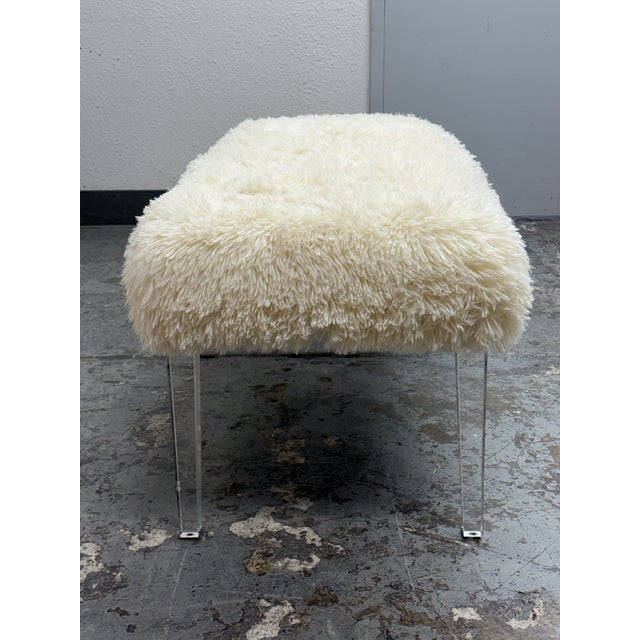 Skyline Furniture Faux Fur + Acrylic Legs Bench For Sale - Image 4 of 12
