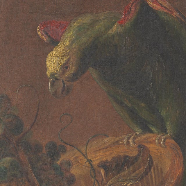 French Gold Trumeau Mirror With Painted Fruits and Parrot, Circa 1890 For Sale - Image 6 of 10