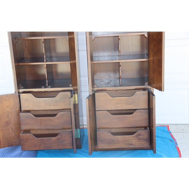 Gold 1970s Henredon Fine Furniture Campaign Pair of Armoires For Sale - Image 8 of 9