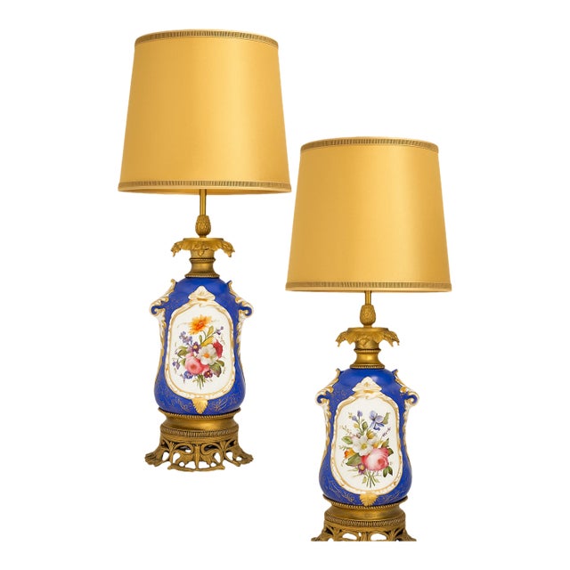 Late 20th Century French Sevres Cobalt Porcelain Table Lamp Vase With Bronze Mounts - a Pair For Sale