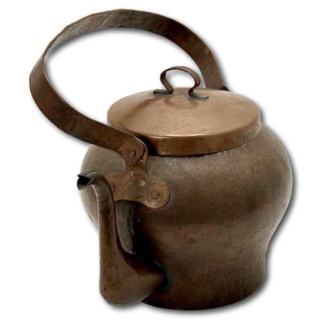 Large Unusual Antique French Arts & Crafts Hand Wrought Solid Copper Tea Kettle - Circa Early 1900s For Sale In Boston - Image 6 of 12