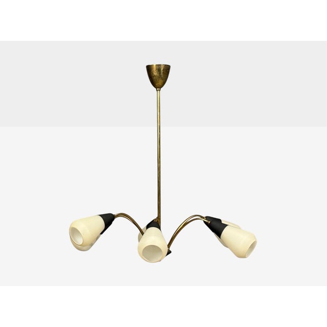 1960s 1960s Sputnik Style, Chandelier, Brass, Enameled Metal, Glass For Sale - Image 5 of 10