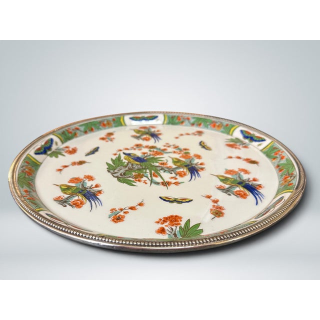 Early 20th Century La Porcelain Limousine (Pl) , 12" Porcelain Platter W/ Silver Rim For Sale - Image 4 of 7