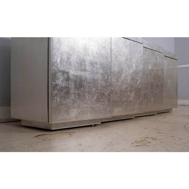 Custom Silver Leaf Finish Large 4 Door Credenza Sideboard For Sale - Image 15 of 18