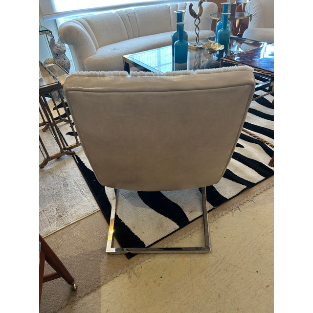 Modern Creamy Leather Sheepskin & Chrome Modern Chair For Sale - Image 3 of 8