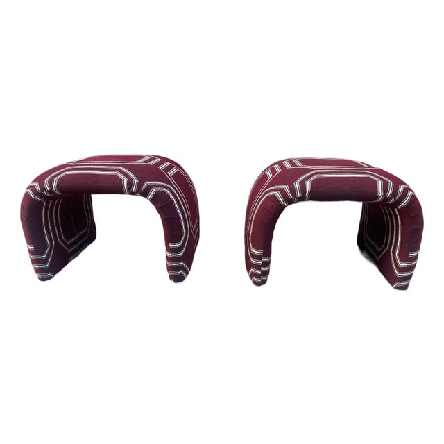 Late 20th Century Sculptural Waterfall Ottomans, Inspired by Karl Springer, in Rich Burgundy Designer Fabric - Set of 2 For Sale