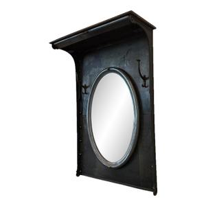 1920s Custom Industrial Brushed Steel Entryway Hall Tree Wall Mirror