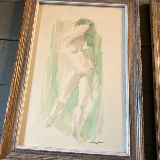 2 original watercolor paintings on paper 7 x 11 Overall size with original wood frame is 8.5 x 12.5