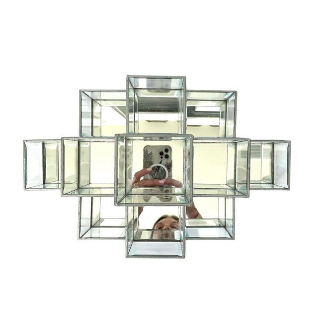 1980s Beveled Leaded Glass Mirror 11 Cube 3 Tier Tealite Votive Candle Holder by the Working Glass, Berkeley, Ca For Sale - Image 5 of 7