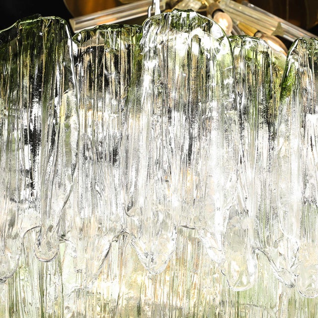 Mid-Century 3-Tier Hand-Blown Murano Green Glass Fiamme Chandelier by Mazzega For Sale In New York - Image 6 of 18