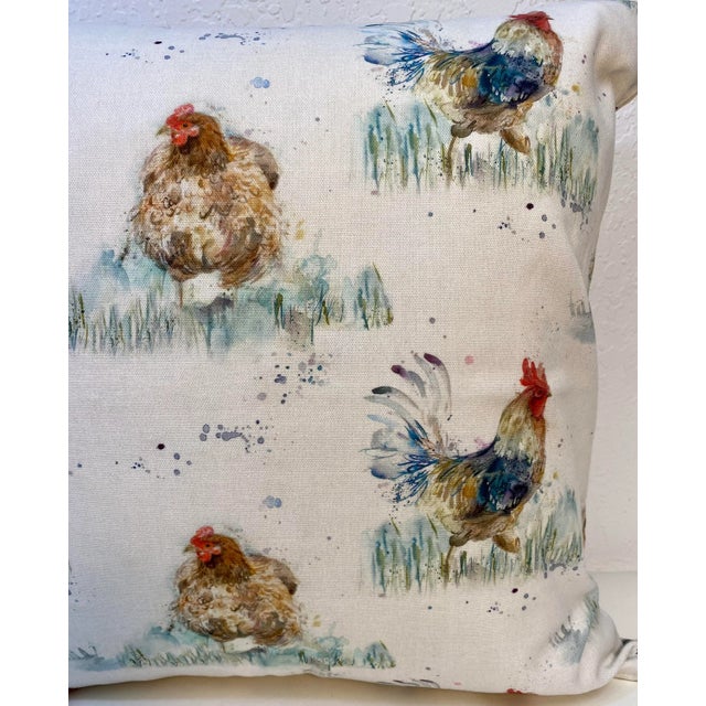 20” Square Pillow Adorned With a Chicken & Rooster Print - Made in U K For Sale In Dallas - Image 6 of 11
