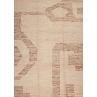 Minimalist Tribal Geometric Light Brown Pattern Modern Ivory Cream Background Rug For Sale