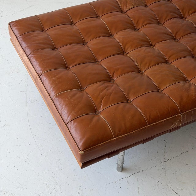 c. 1950s. USA. Rare original Barcelona daybed. Leather construction with mahogany frame.