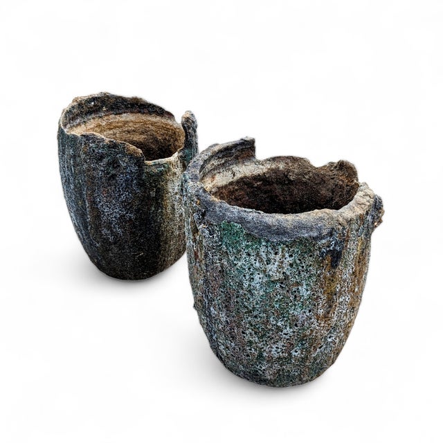 Pair of Vintage Patinated Industrial Crucible Planters, Rustic For Sale - Image 4 of 18