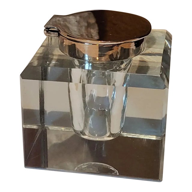 Vintage Edwardian English Silver & Crystal Inkwell For Sale