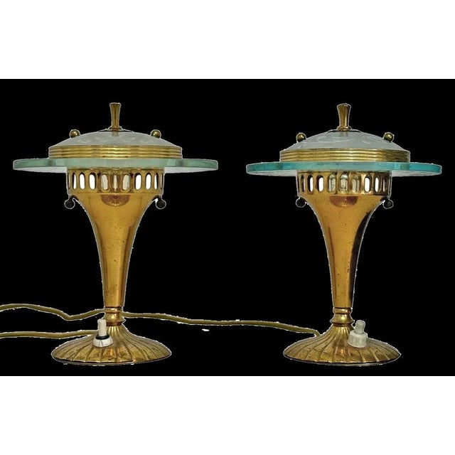 Brass and Glass Table Lamps attributed to Pietro Chiesa for Fontana Arte, 1950s, Set of 2 For Sale - Image 12 of 12