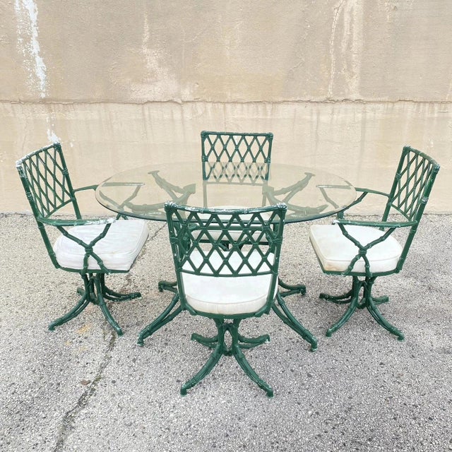 Vintage Hollywood Regency Faux Bamboo Lattice Metal Green Dining Set - 5 Pc Set For Sale - Image 12 of 12