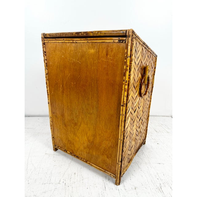 Vintage Woven Rattan Burnt Bamboo Toy Box Hamper For Sale - Image 10 of 11